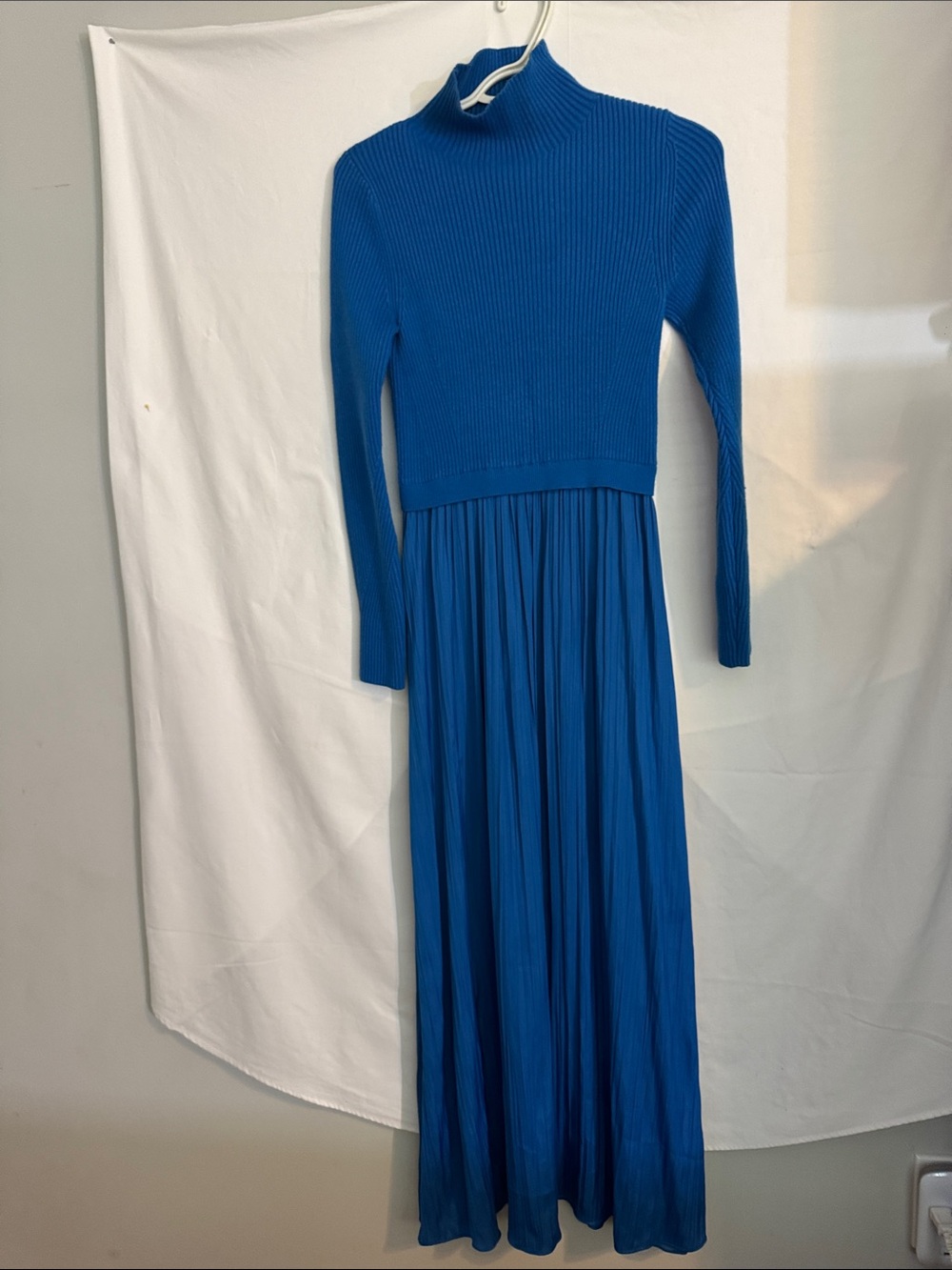 Anthropologie Ribbed Turtleneck Maxi Dress in Bright Blue